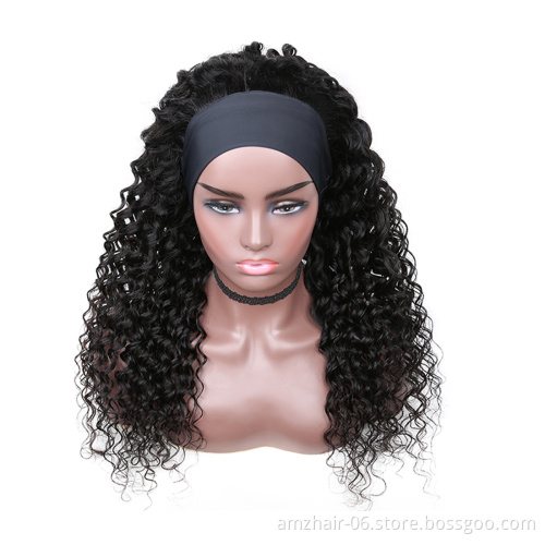 Factory Supplier Hot Selling Natural Hair Headband Wigs For Black Women Peruvian Glueless Deep Wave Human Hair Wigs In Stock